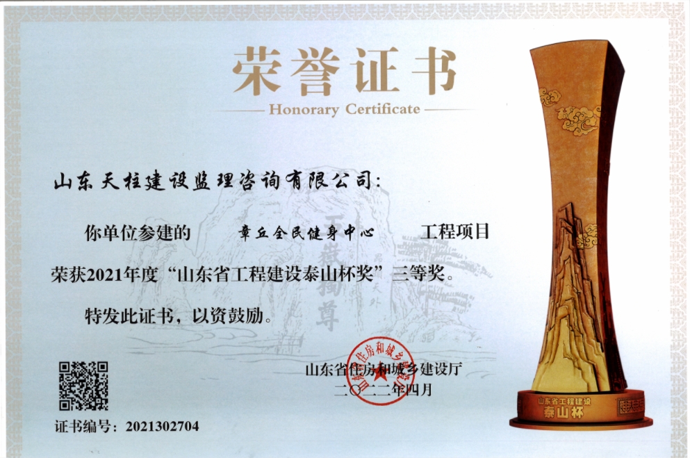 章丘全民健身中心泰山杯三等奖